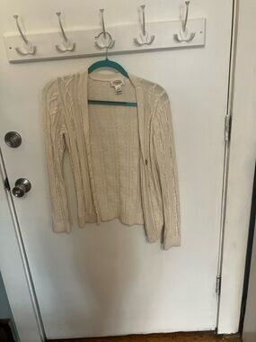 Talbots Cream Cable-Knit Open Cardigan
